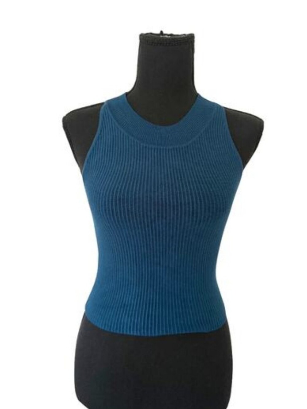 House of Harlow 1960 Knit Ribbed Teal Cropped Minimalist Tank Top